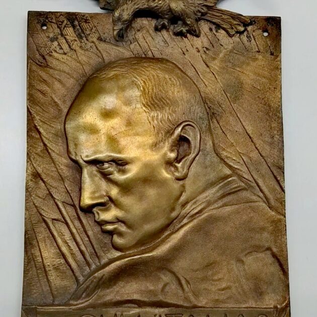 Altorilievo in bronzo piastra Duce Mussolini Giannino Castiglioni